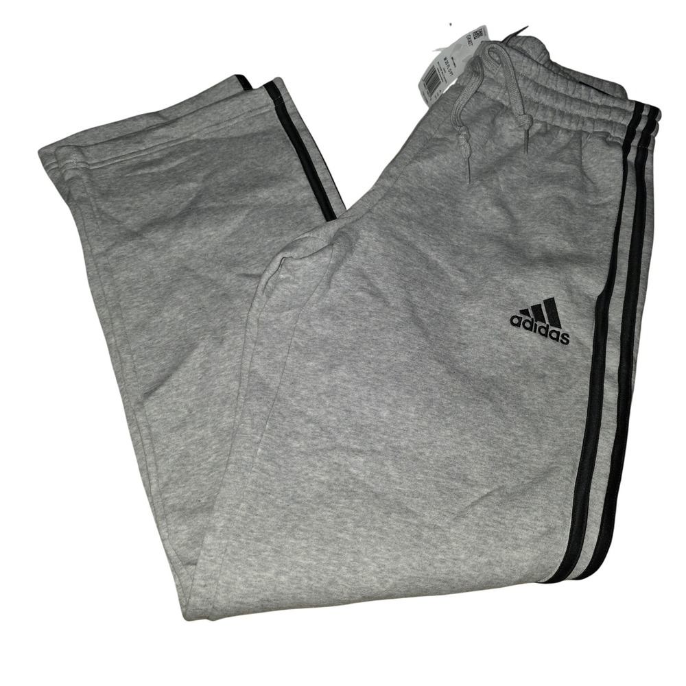 Adidas Mens Essentials 3-Stripes Fleece Pants Grey GK9270 Straight Leg Small